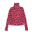 Pink Acrylic Wool Leopard Print Turtleneck Top