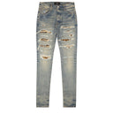 Amiri Leopard Distressed Thrasher Jeans - Clay/Indigo