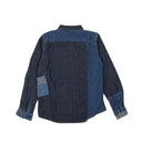 Blue Patchwork Linen and Cotton Chambray Shirt