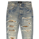 Amiri Leopard Distressed Thrasher Jeans - Clay/Indigo