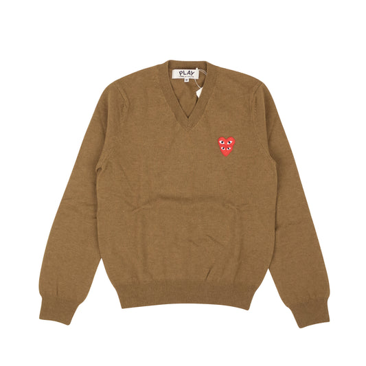 Comme Des Garçons Play Double Red Heart Knit Sweater - Brown