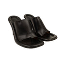 Black Leather Cushion Slip On Mule Pumps