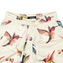 White Silk Hummingbird Print Shorts