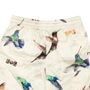 White Silk Hummingbird Print Shorts