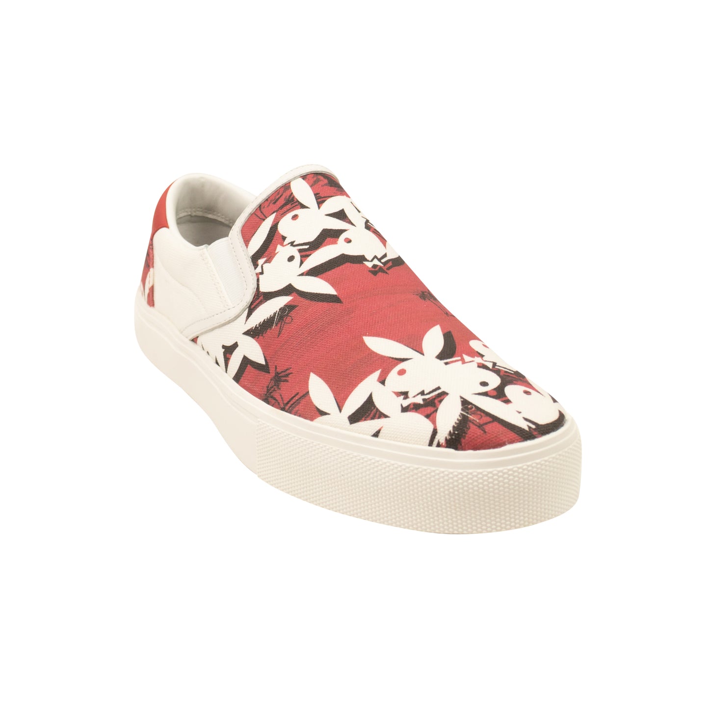 Red And White Leather Playboy Slip On Sneakers