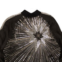 Black Viscose Beaded Star Design Bomber Jacket