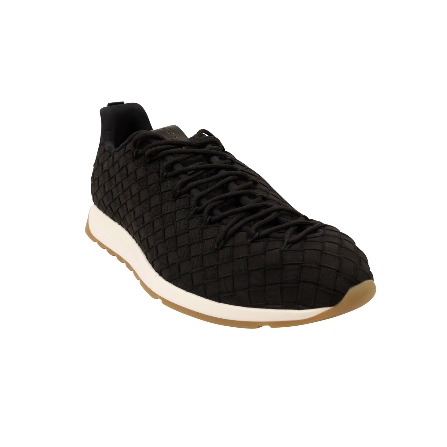 Black Leather Intrecciato Weave Sneakers