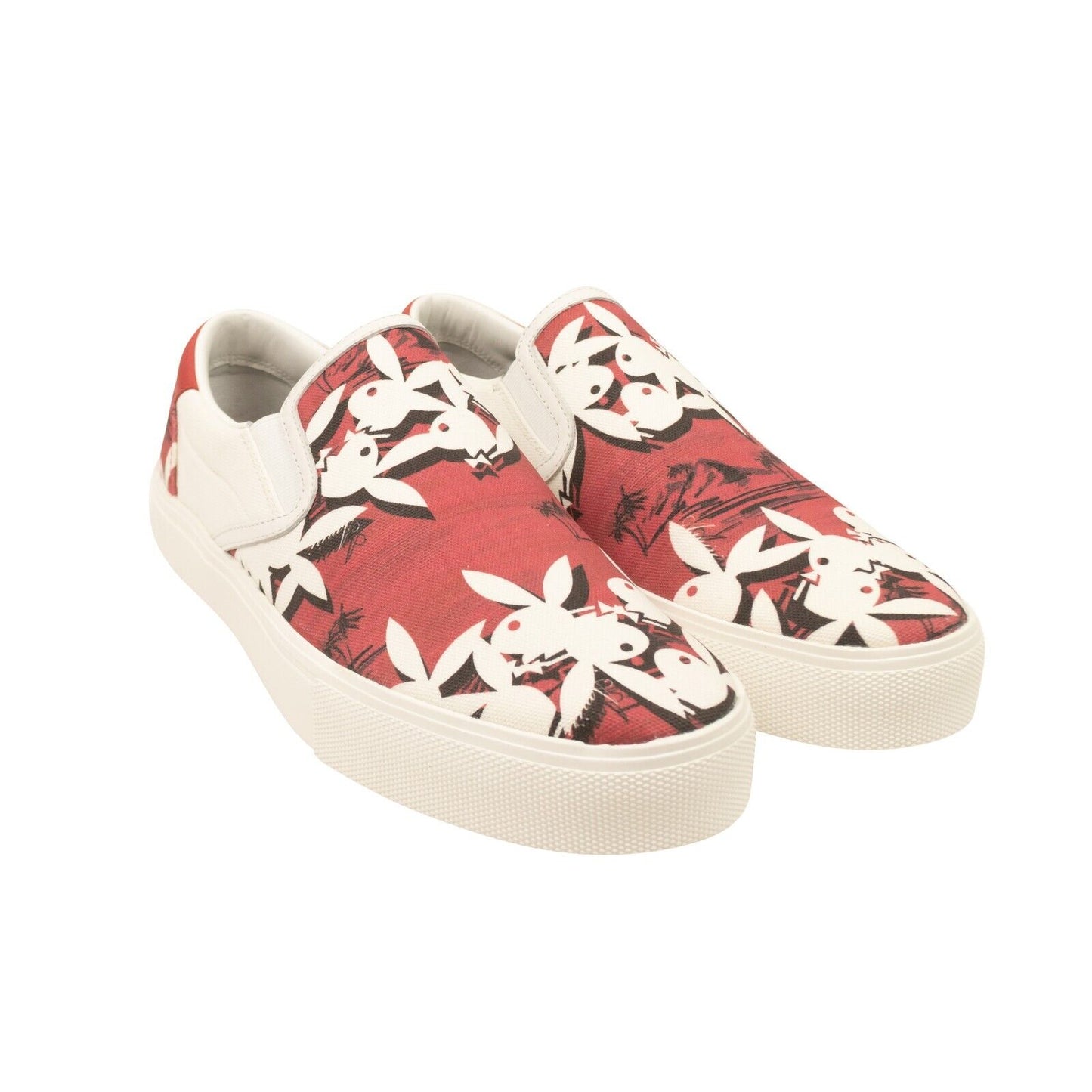 Red And White Leather Playboy Slip On Sneakers