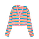 Opening Ceremony Cropped Striped Rib Nylon Cardigan - Pink/Blue/Orange