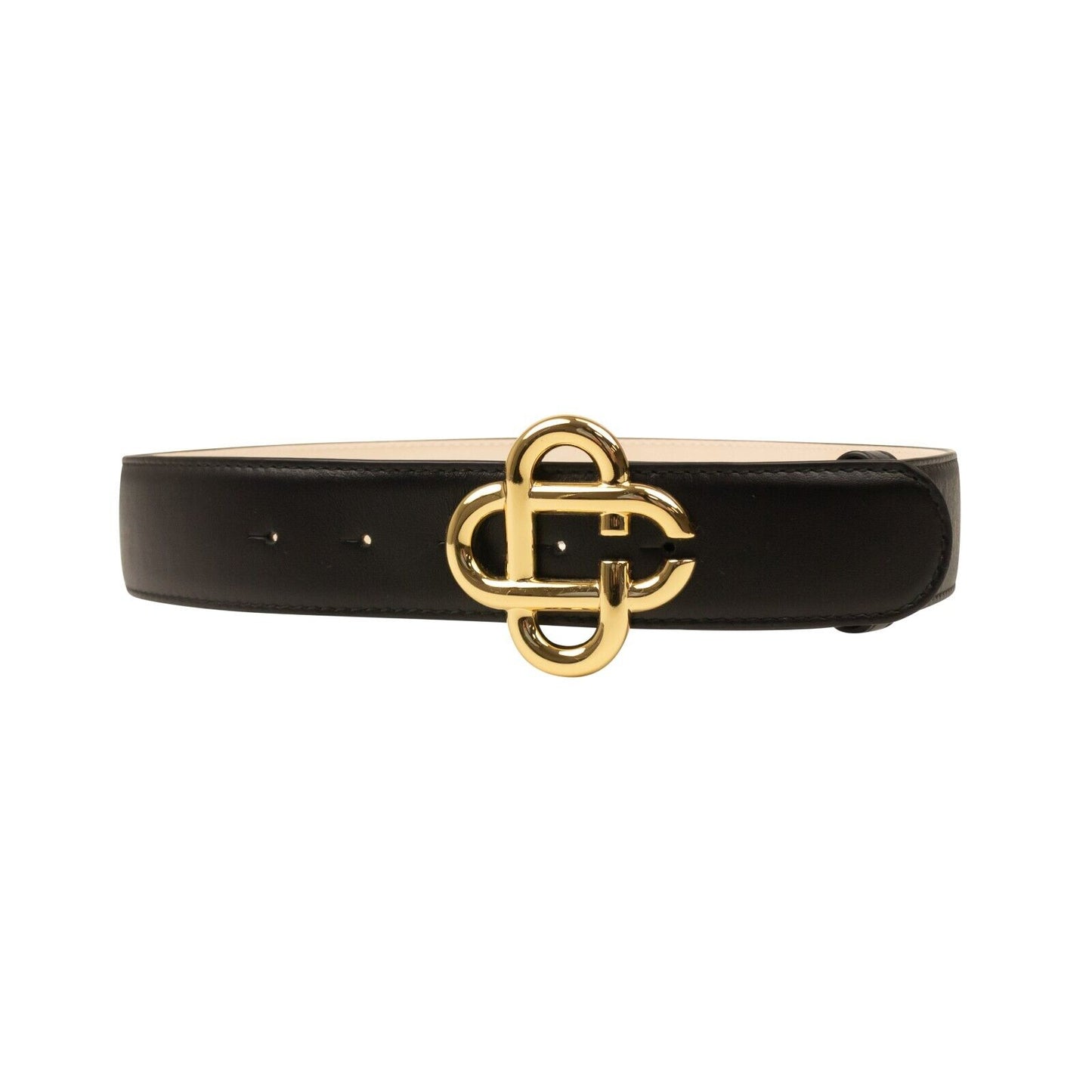 Black Leather CC Logo Buckle Belt