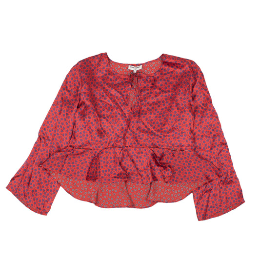 Opening Ceremony Silk Cropped Floral Flounce Blouse - Red