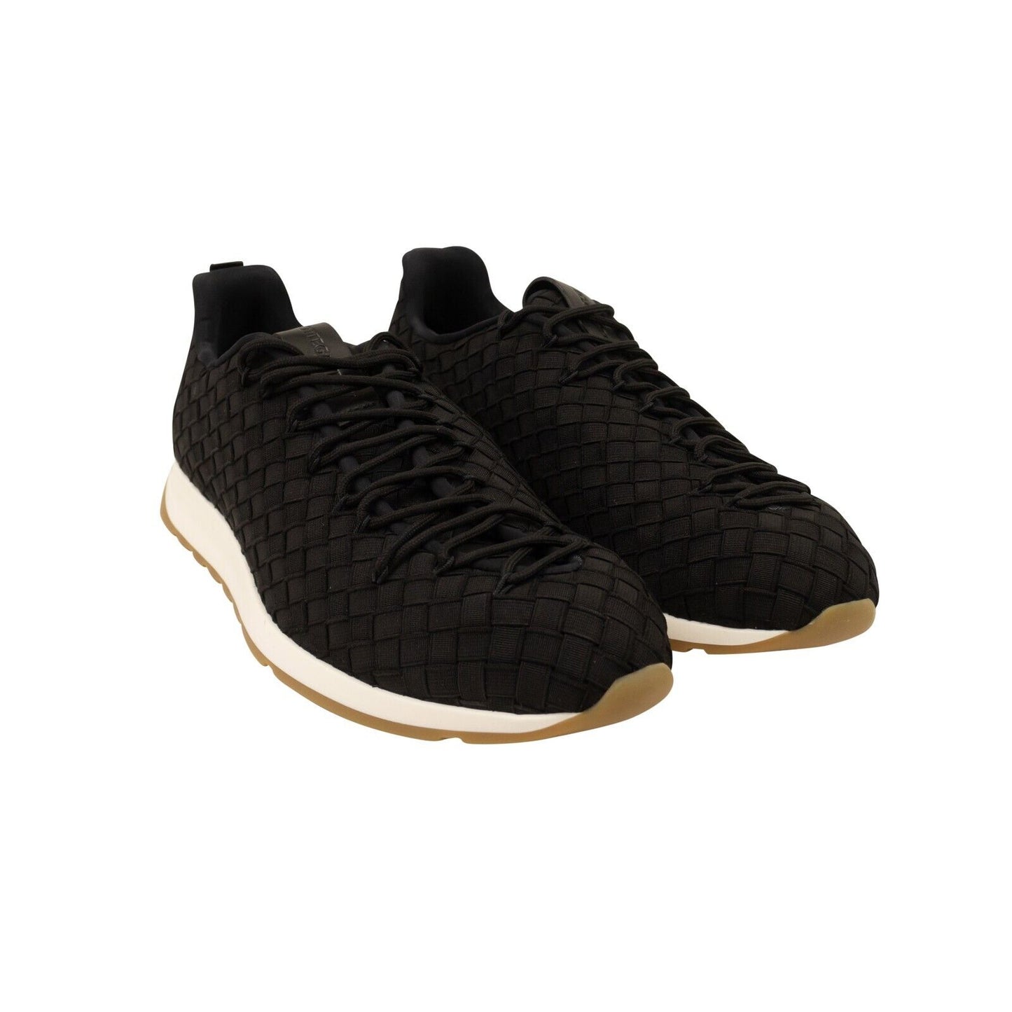 Black Leather Intrecciato Weave Sneakers