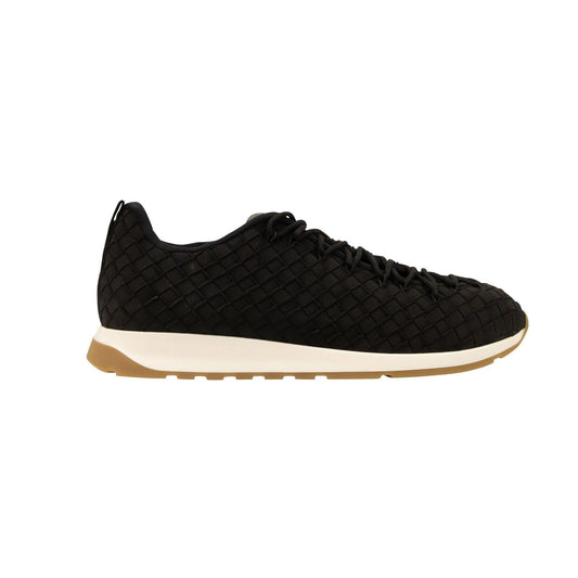 Black Leather Intrecciato Weave Sneakers