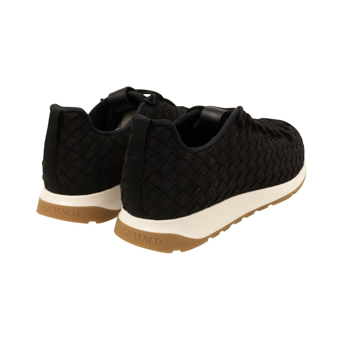 Black Leather Intrecciato Weave Sneakers