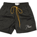 Black Polyester Embroidered Logo Swim Trunks
