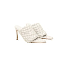 White Woven Heeled Mules