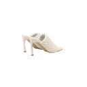 White Woven Heeled Mules