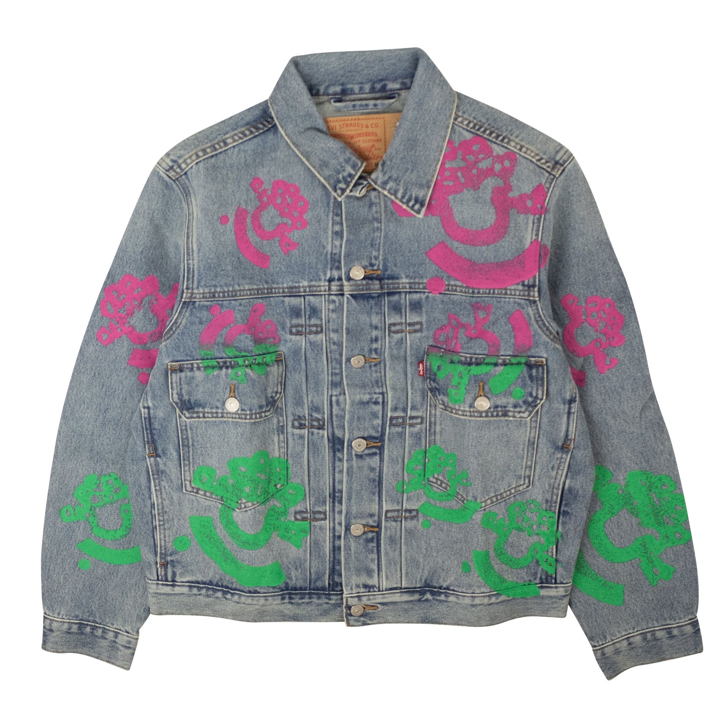 Denim Tears Light Wash Bstroy Denim Jacket - Pink/Green