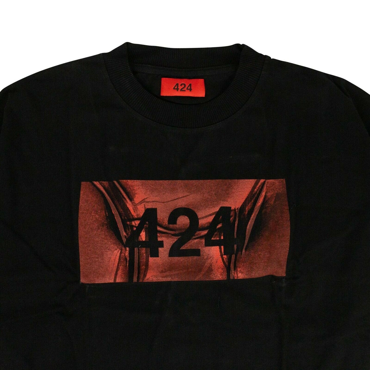 424 On Fairfax Cotton Logo Long Sleeve Crew Neck T-Shirt - Black/Red