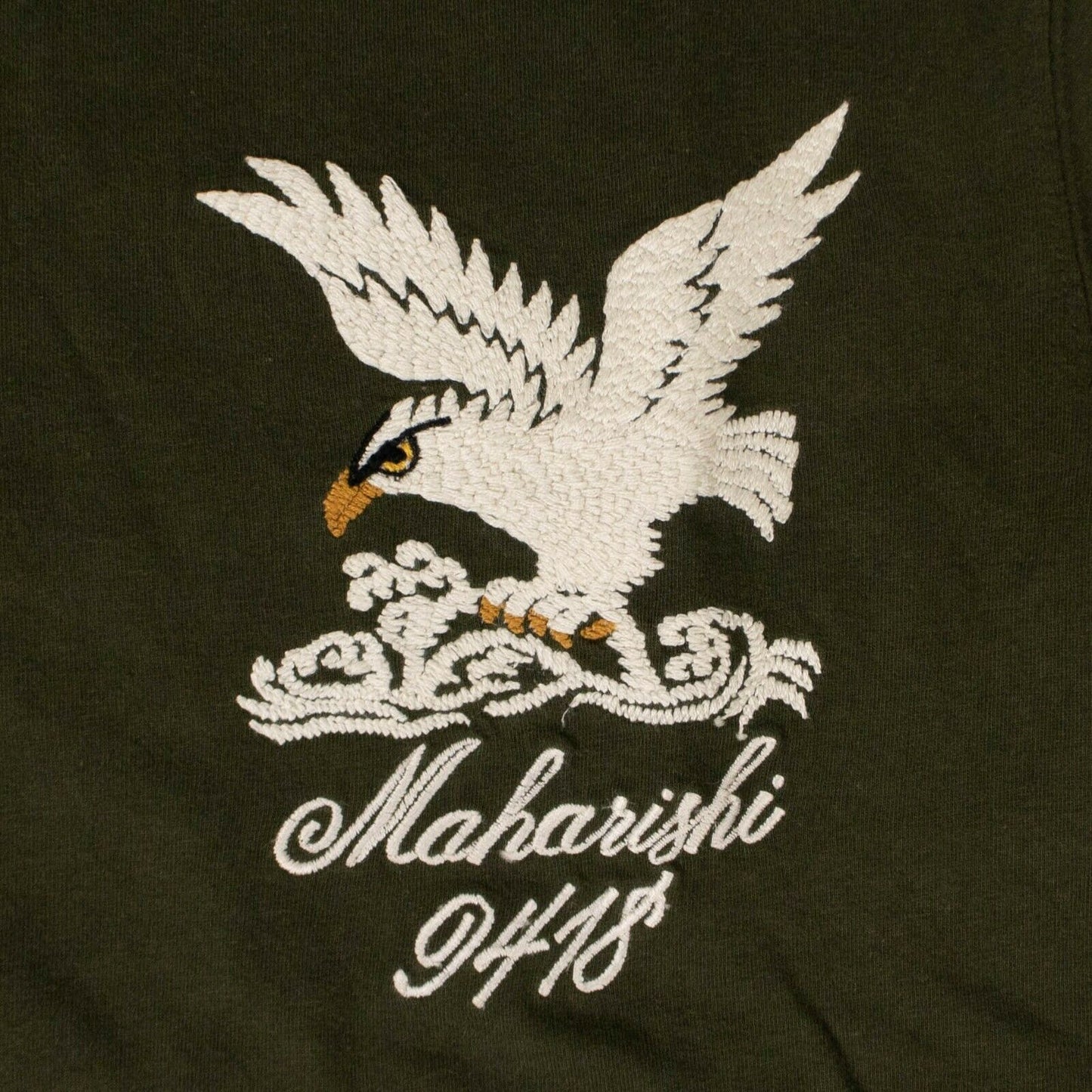 Organic Cotton Maha Eagle Chest T-Shirt - Olive Green