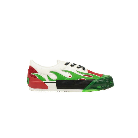 Palm Angels Flame Low Top Sneaker Shoes - White/Red/Green