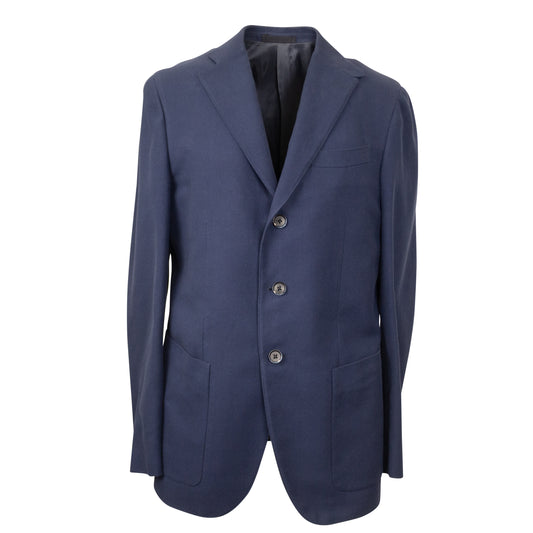 Navy Cotton Blend Single Breasted Blazer