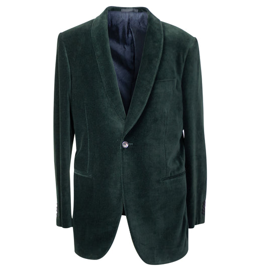 Green Cotton Velvet Single Breasted Blazer