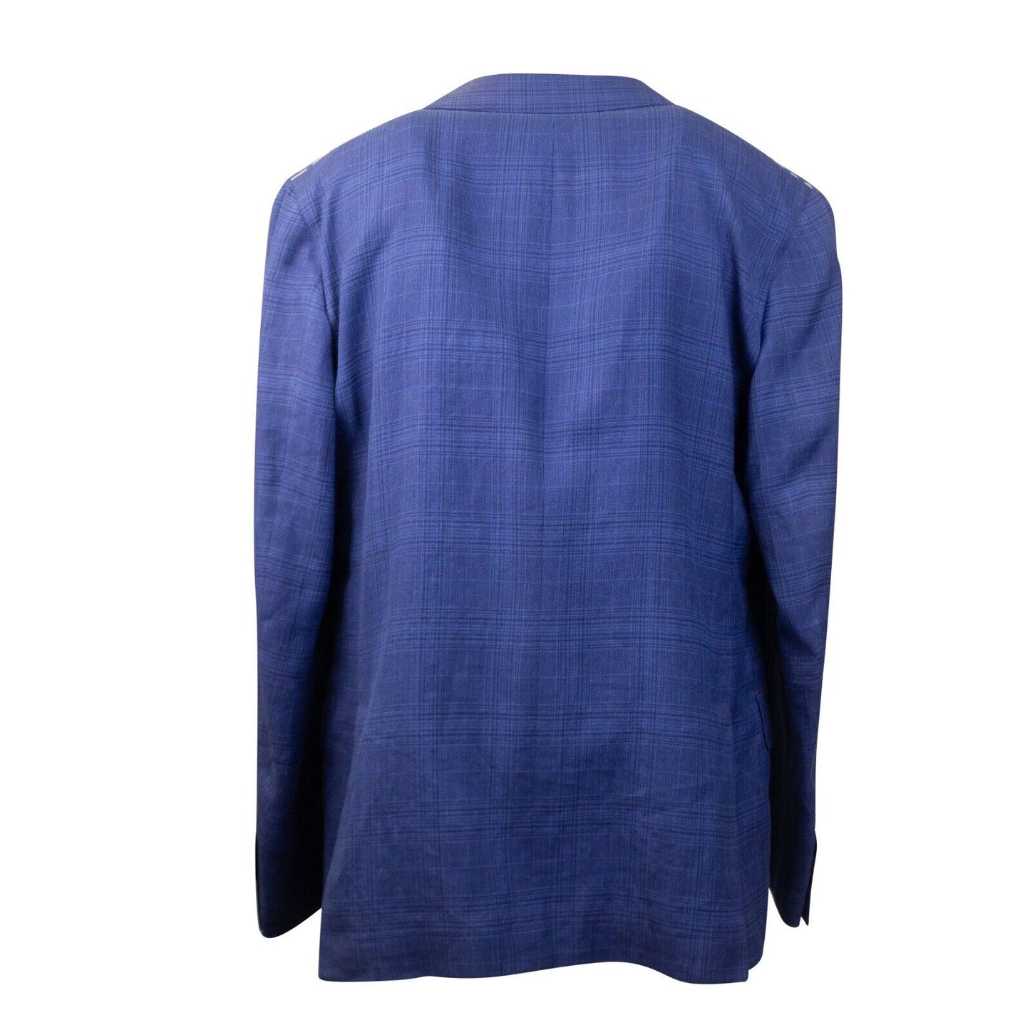 Blue Linen Blend Plaid Single Breasted Blazer