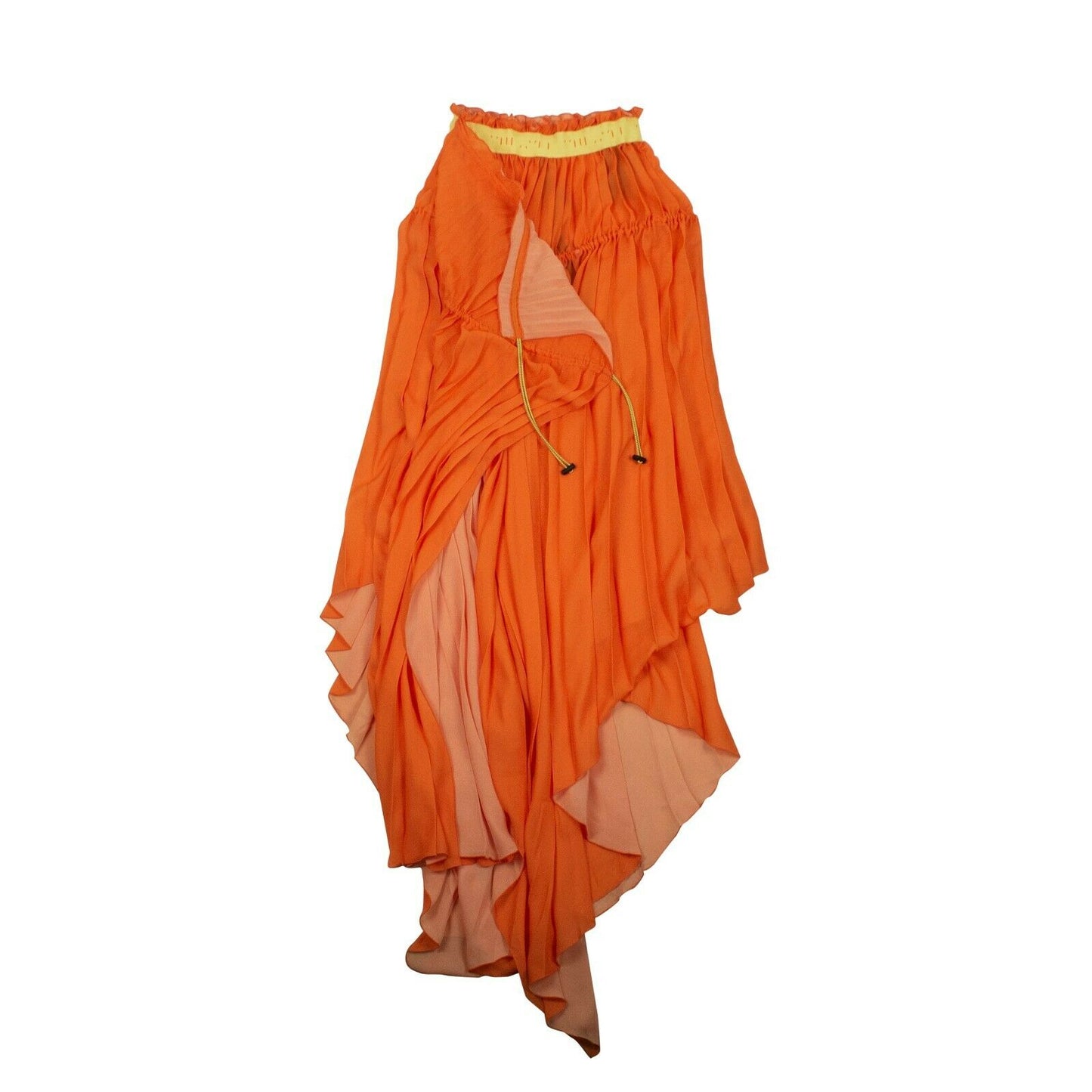 Pleated Drawstring Dress - Orange