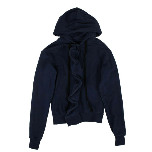 Unravel Project Ruffle Zip Up Hooded Sweatshirt - Navy Blue