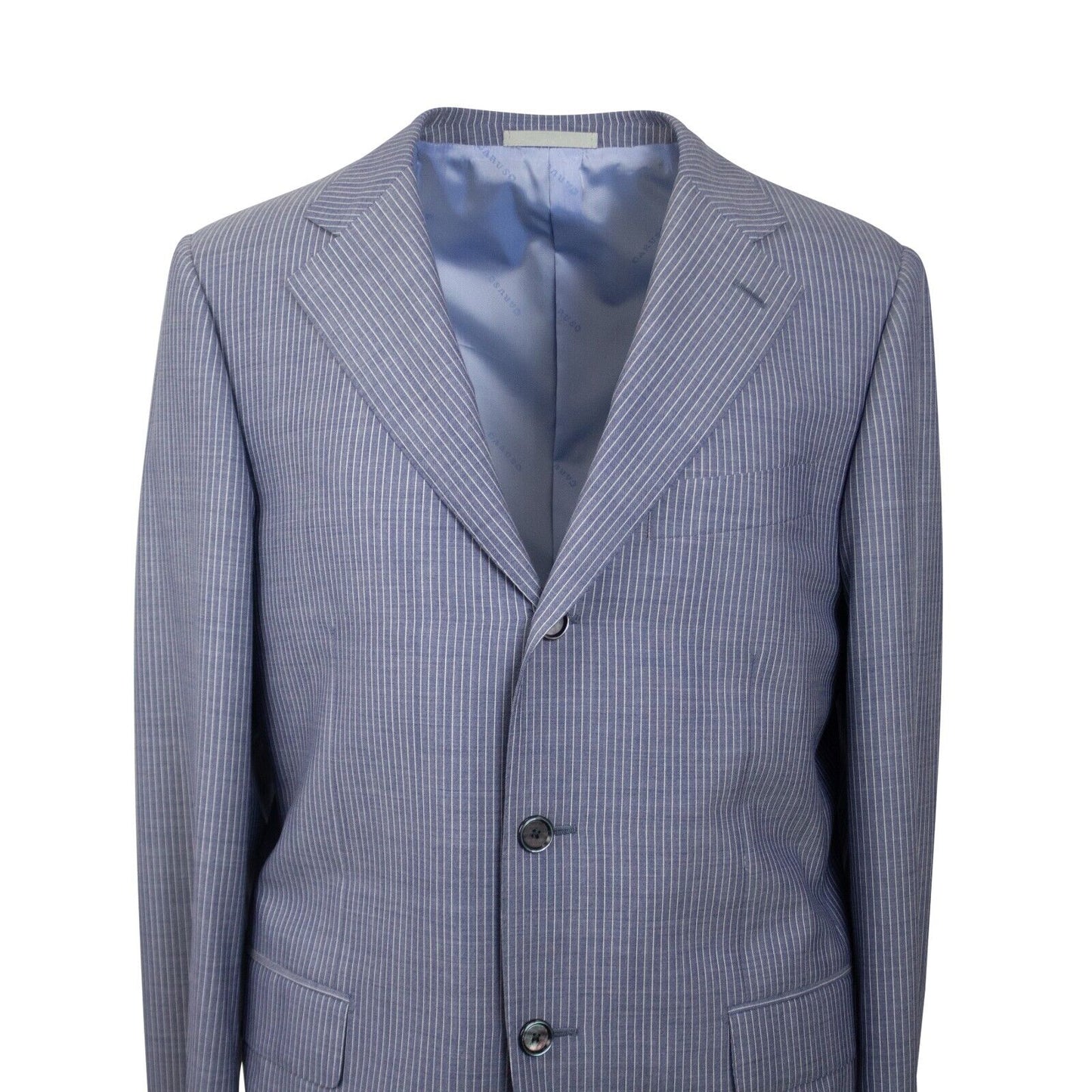 Light Blue Stripe Single Breasted 3 Piece Suit