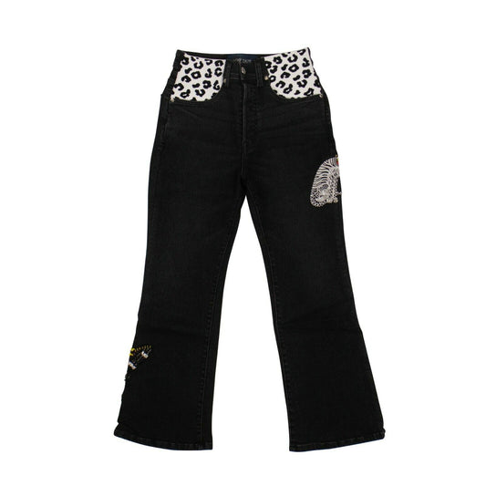 Lost Daze Cotton Moth Tiger Cropped Bootcut Jeans Pants - Black