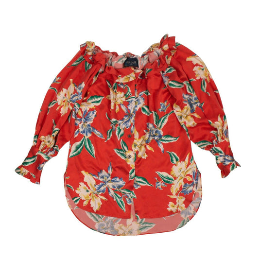 Lost Daze Floral 'Aloha' Off-Shoulder Silk Blouse Shirt - Red
