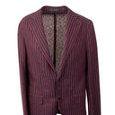 Navy And Red Linen Blend Stripe Single Breasted Blazer