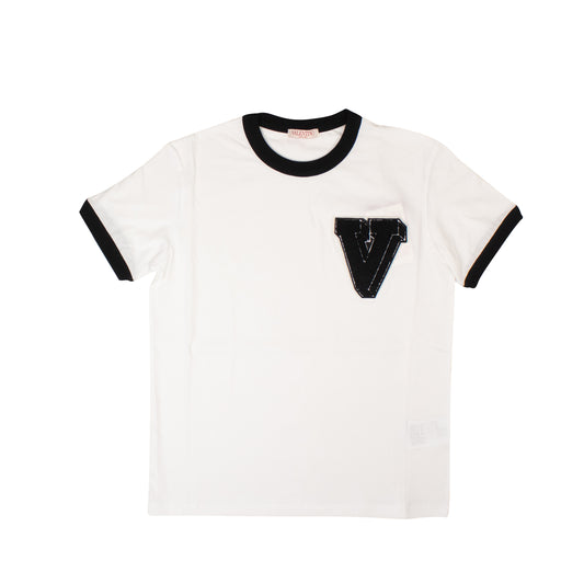 Valentino Cotton T-Shirt With V-3D Patch - White