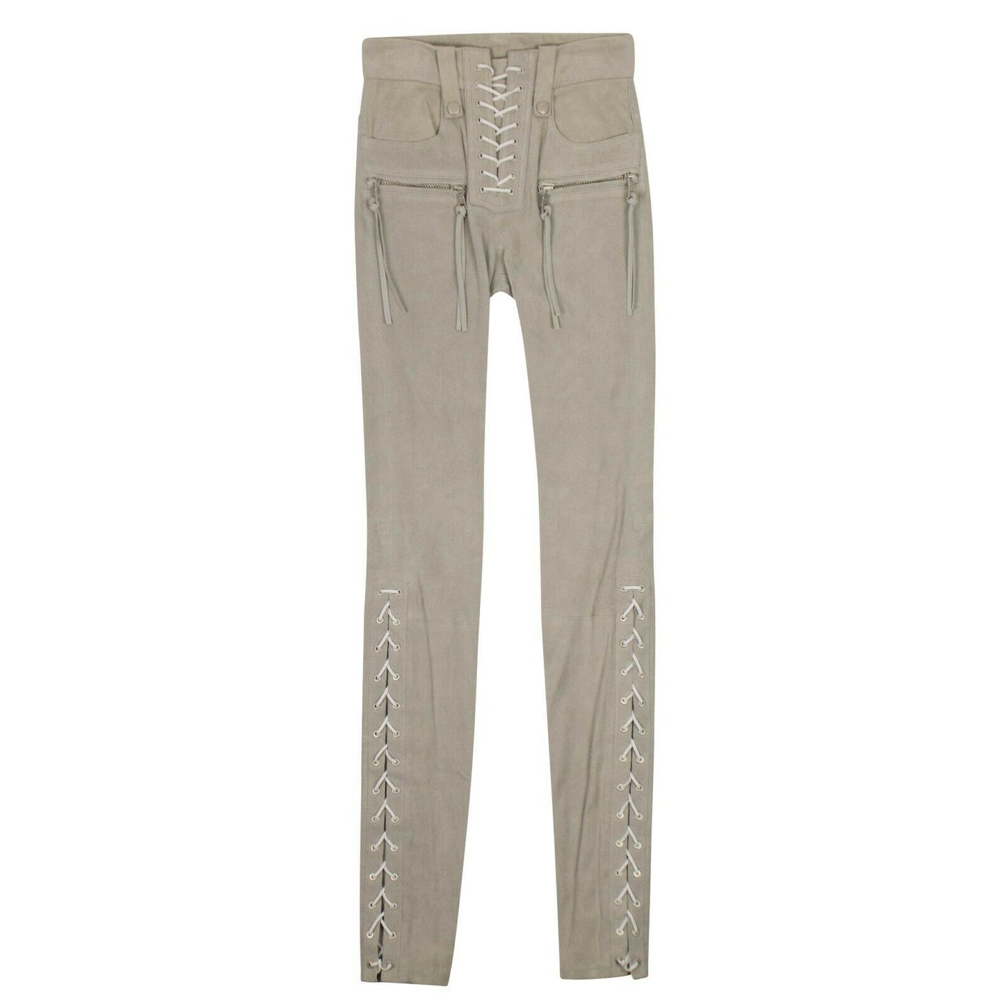 Unravel Project Suede Lace Up Skinny Pants - Gray