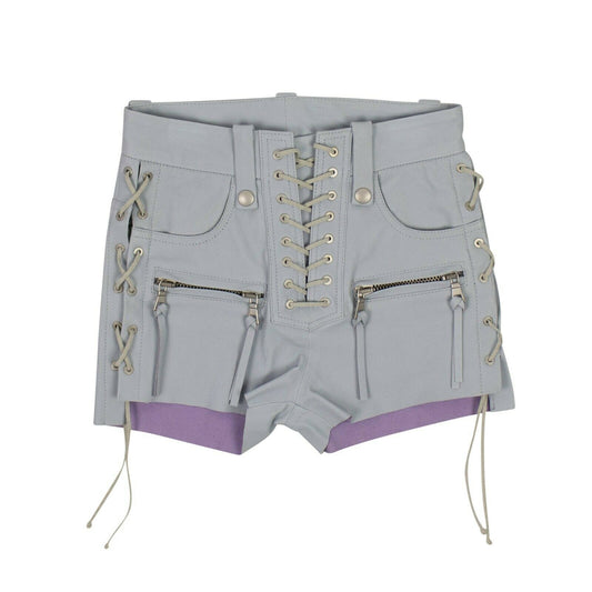 Unravel Project Light Leather Plonge Lace-Up Shorts - Gray