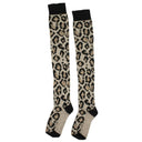 Women's Beige Leopard Over Knee Socks