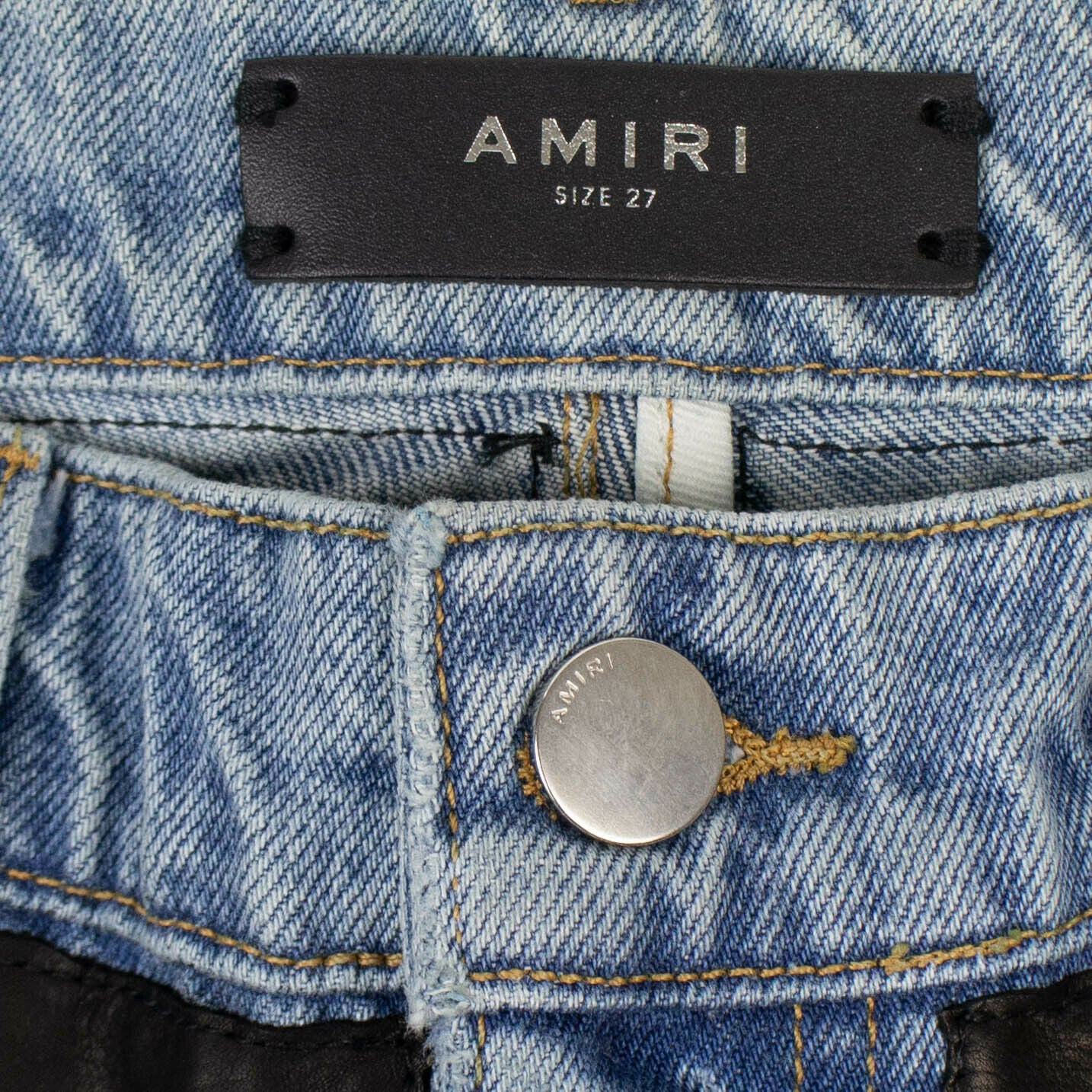 Amiri Leather Denim Straight Jeans - Indigo