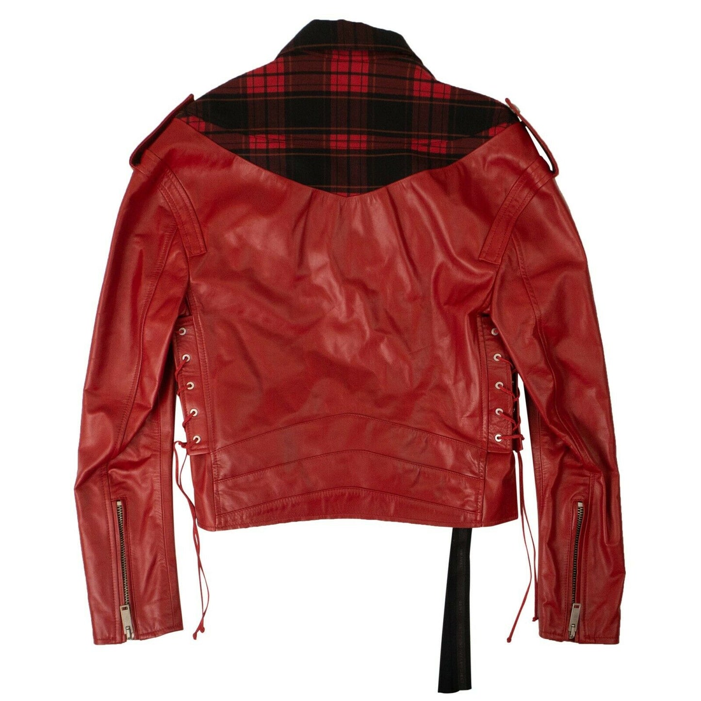 Unravel Project Leather Hybrid Biker Jacket - Red