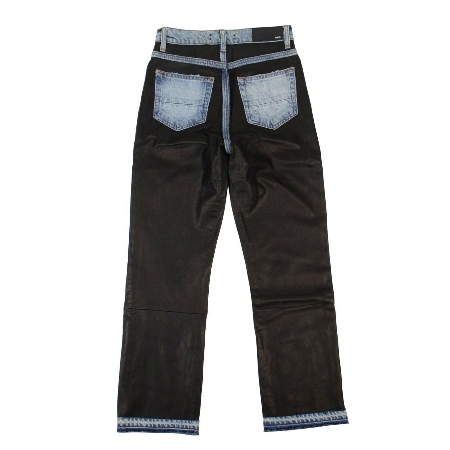 Amiri Leather Denim Straight Jeans - Indigo