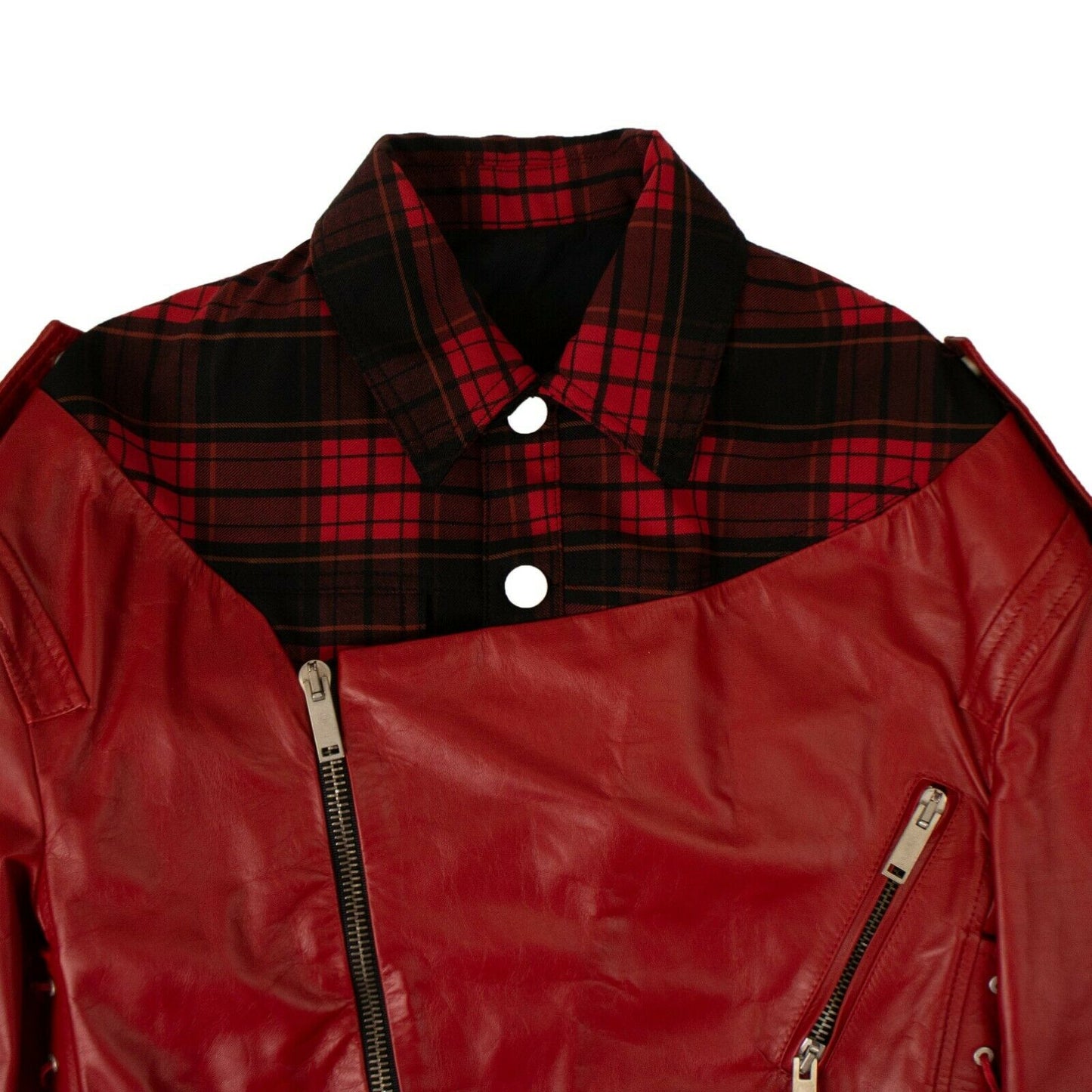 Unravel Project Leather Hybrid Biker Jacket - Red