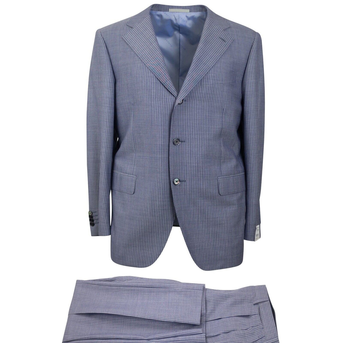 Light Blue Stripe Single Breasted 3 Piece Suit