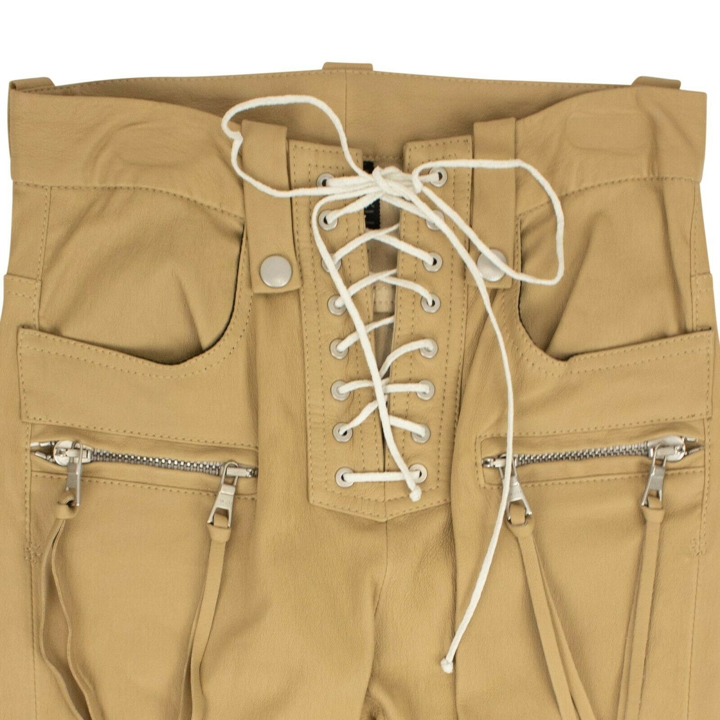 Unravel Project Leather Skinny Lace Up Pants - Beige