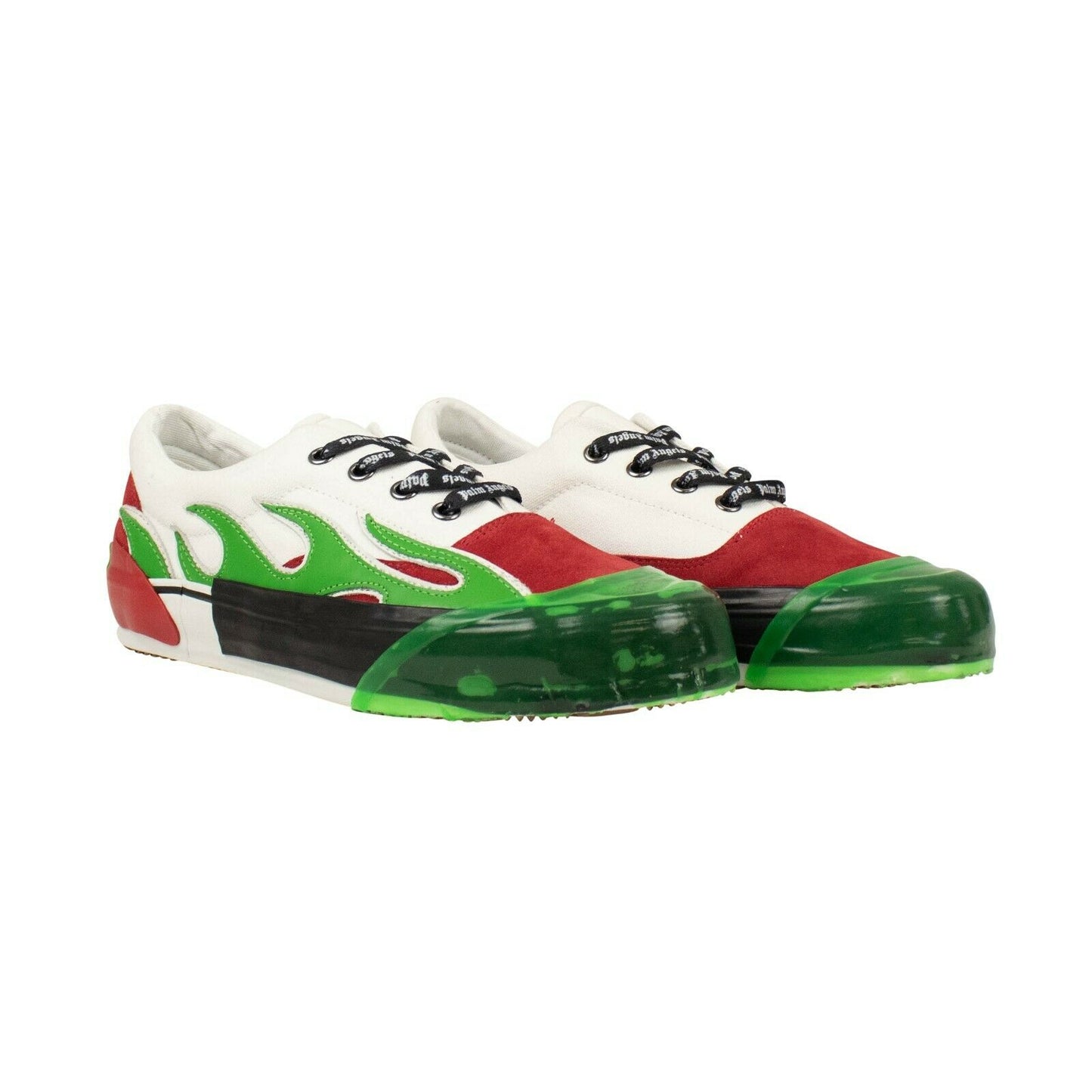 Palm Angels Flame Low Top Sneaker Shoes - White/Red/Green