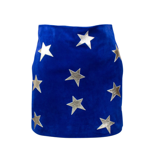 YSL-XBTM-0004/38 572138YC2XI4185 Blue Saint Laurent Star Suede Mini Skirt