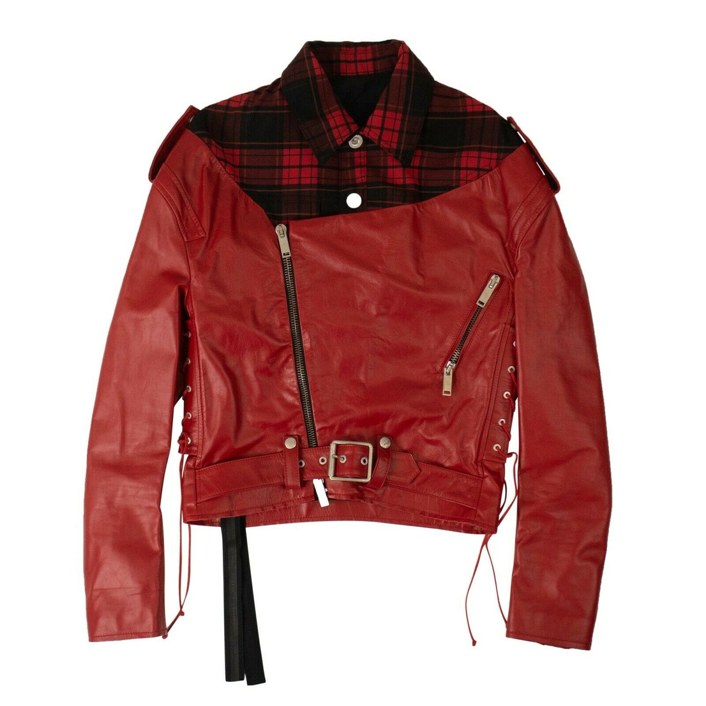 Unravel Project Leather Hybrid Biker Jacket - Red