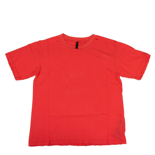 Unravel Project Cotton Distressed Short Sleeve T-Shirt Top - Red
