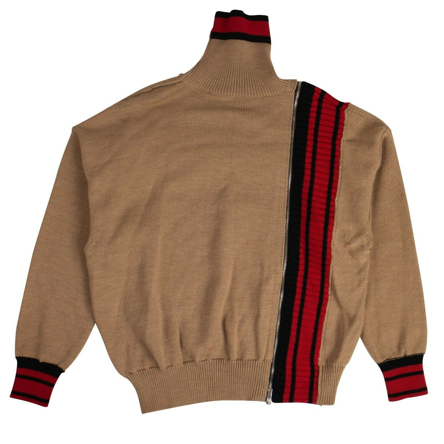 Men's Beige Wool Zip Detail Sweater