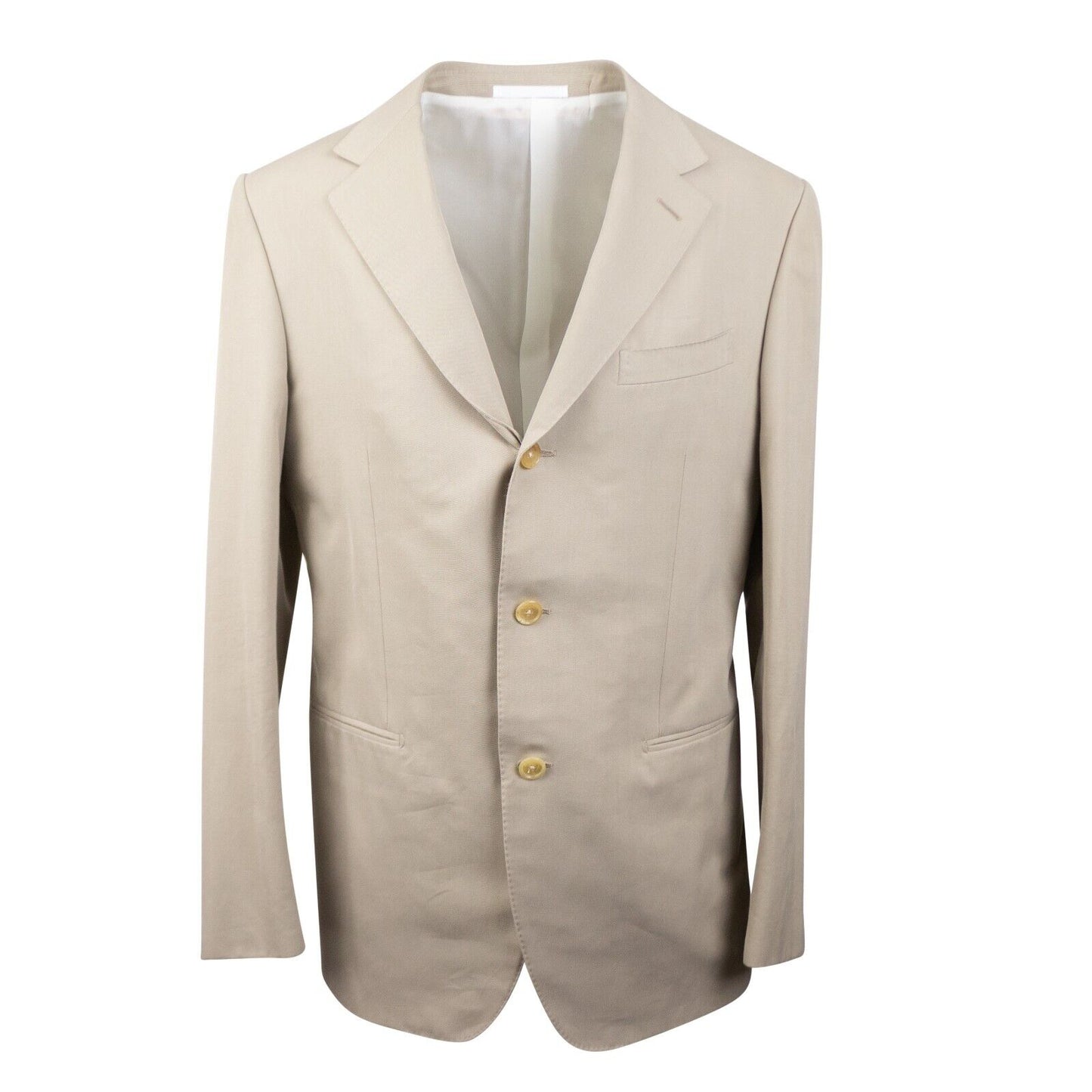 Beige Cotton Single Breasted Suit